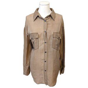 Vintage 80s Bloor & Yonge Pure Silk Blouse Long Sleeve Beige Utility Western L